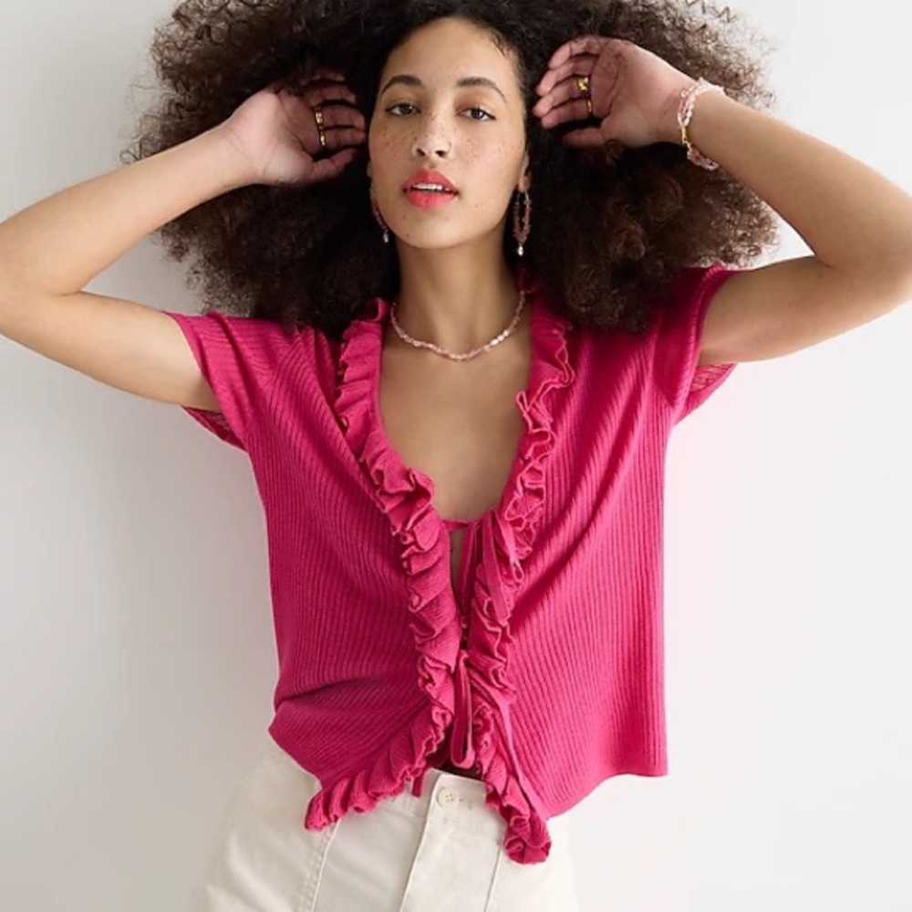 Silk-cashmere ruffle tie-front sweater-top
